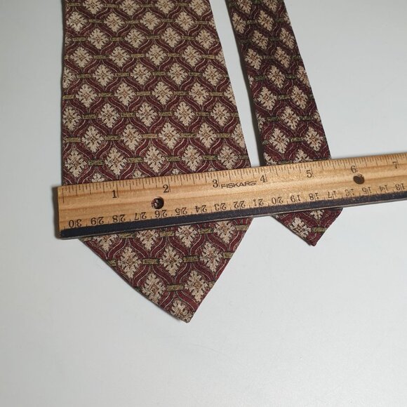 Hunting Horn Designer Tie Burgundy Cream Riggins Pattern Silk Mens Classic Wear - Picture 3 of 5